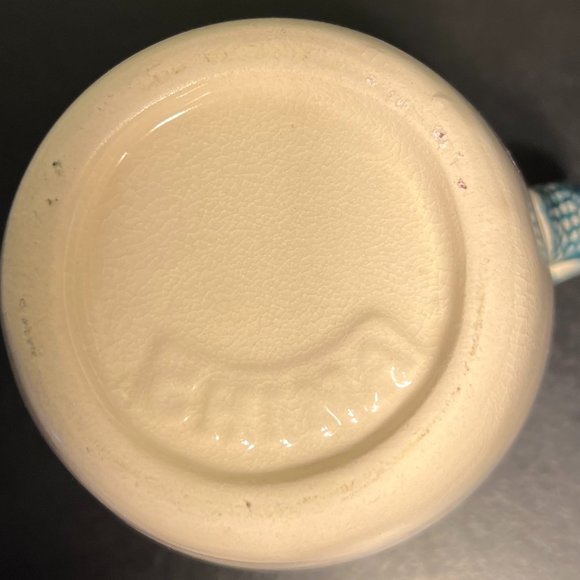 Blue Spongeware Creamer Pitcher ~ Pink Hearts ~ Watering Can - Picture 5 of 5